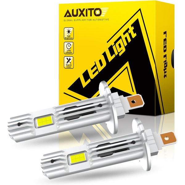 AUXITO 2 szt. 12000 lm H1 LED żarówka reflektor 6500 K biały Canbus reflektor samochodowy światło przeciwmgielne bez wentylatora styl 12V 60W