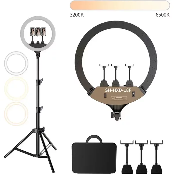 NEUES 45CM / 18 Zoll RING-LIGHT 18F mit 9 Auswahlmöglichkeiten für verschiedene Stile, großes Ring-Light 18 Zoll, Selfie-LED-Videolampe mit Stativ und Handyhalterung für YouTube Live-Licht,