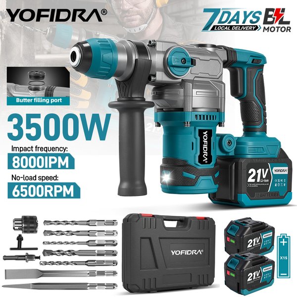 YOFIDRA 26MM 3500W Bürstenloser Elektrischer Schlagbohrer Multifunktions-Schraubendreher Rotationsbohrwerkzeug für Makita-Akku