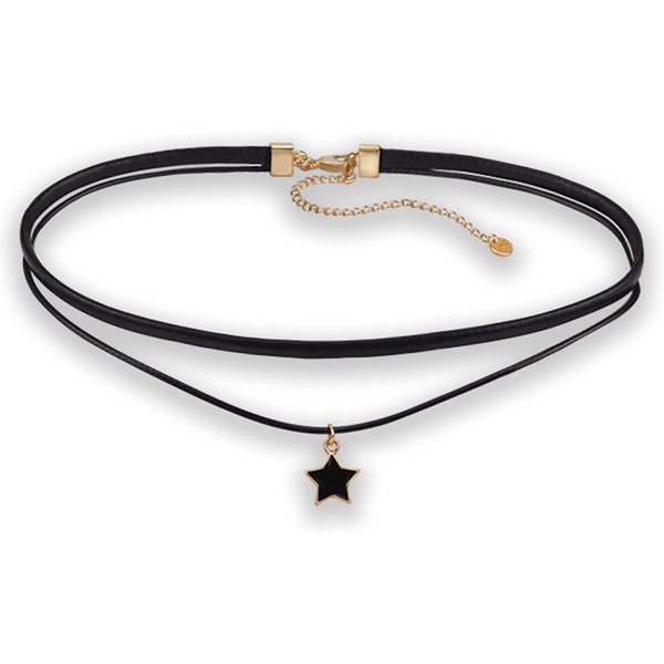 Gothic Double-Layer Thin PU Leather Choker Necklace Acrylic Star Pendant Collar Women Clavicle Chain Sexy Jewelry Drop Shipping
