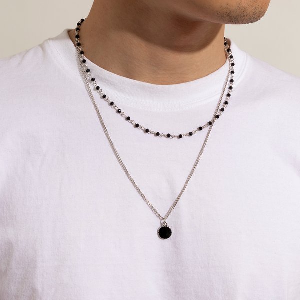 Mehrschichtige kleine Perlenkette mit schwarzem Münzanhänger, Halskette für Herren, trendige trennbare Halskette, 2023, Modeschmuck-Accessoires