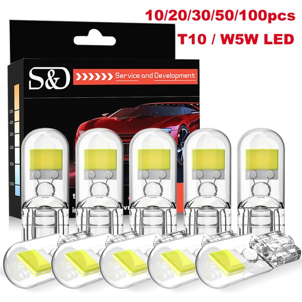 10/20/30/50/100pcs W5W Led T10 Canbus Car Light COB Glass Auto Automobiles License Plate Lamp Dome Read DRL Bulb 12V 6000K White