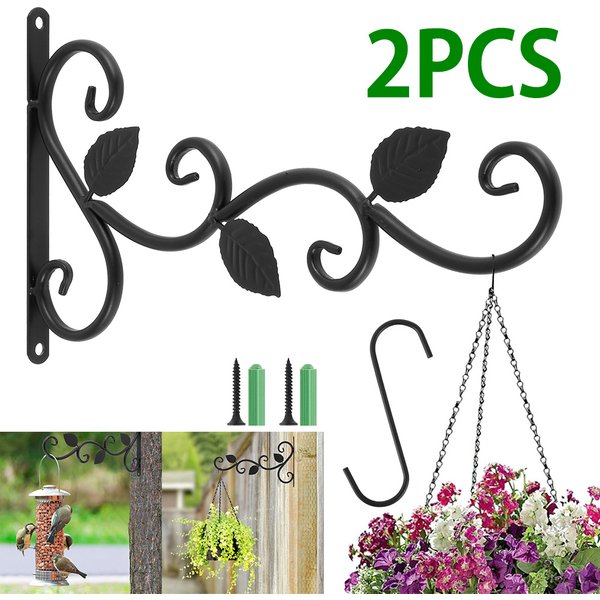 2Pcs Wall-Mounted Hook Flower Pot Holder Europe Vintage Iron Art Flower Stand Garden Decoration Wall Hanging Basket Bracket