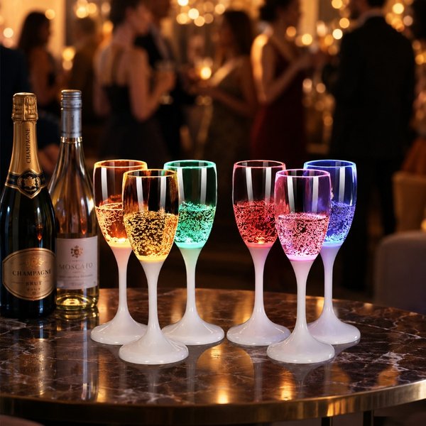 120ml LED-Leuchtender Champagner-Flüssigkeitskelch, bunter, blinkender Plastikweinbecher für Hochzeitsbankette, Bars, Nachtclubs und Partyzubehör
