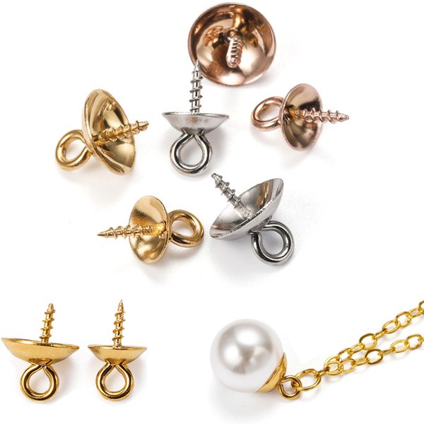 Épingles à vis en acier inoxydable couleur or, 30 pièces, perles percées sur le dessus, embouts, connecteurs de breloques pour la fabrication de bijoux à faire soi-même