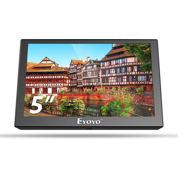 Eyoyo 5-Zoll-Mini-LCD-Monitor, HD-TFT-Bildschirm (800 x 480), 140°-Weitwinkel, integrierter Lautsprecher, kleiner externer Monitor mit HDMI-/VGA-/AV-Videoeingang, geeignet für Rückfahrkameras, PC,