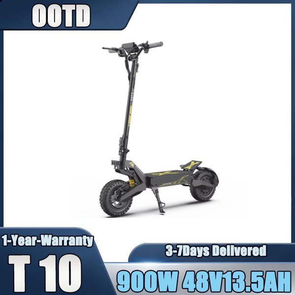 OOTD T10 E-Scooter 900W Spitzenleistungs-Motor 48V13.5AH Akku mit langer Laufzeit Faltbarer Elektroroller mit Doppelscheibenbremse Offroad-Elektroroller