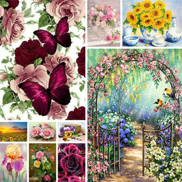 Flowers Rose Sunflower Iris Printed Cross Stitch Embroidery Patterns DMC Threads Craft Sewing Hobby Knitting Mulina Sales Floss