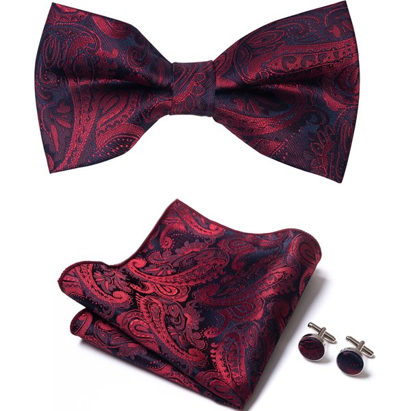 Great Quality Silver Office Butterfly Hanky Cufflink Set Bowtie For Men Geometric Hombre Formal Clothing