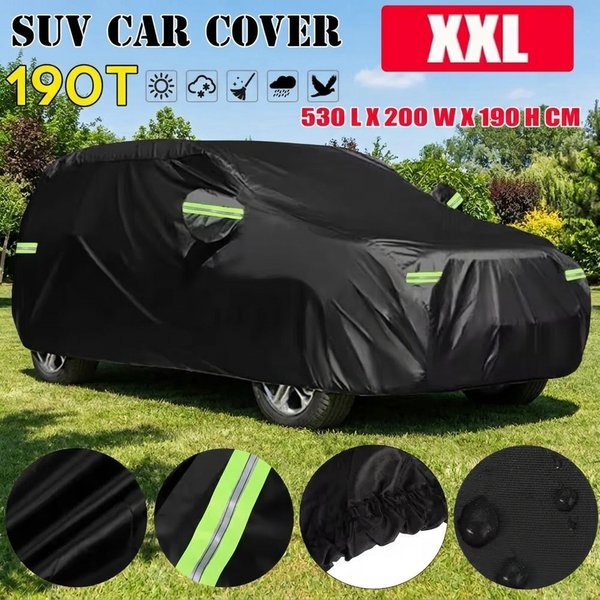 Universelle SUV/Limousinen-Vollabdeckung Schwarz Korrosionsbeständig Langlebig Outdoor Wasserdicht Sonnen- Regen- Schneeschutz UV-Schutz Autoabdeckung mit Reißverschluss M-XXL