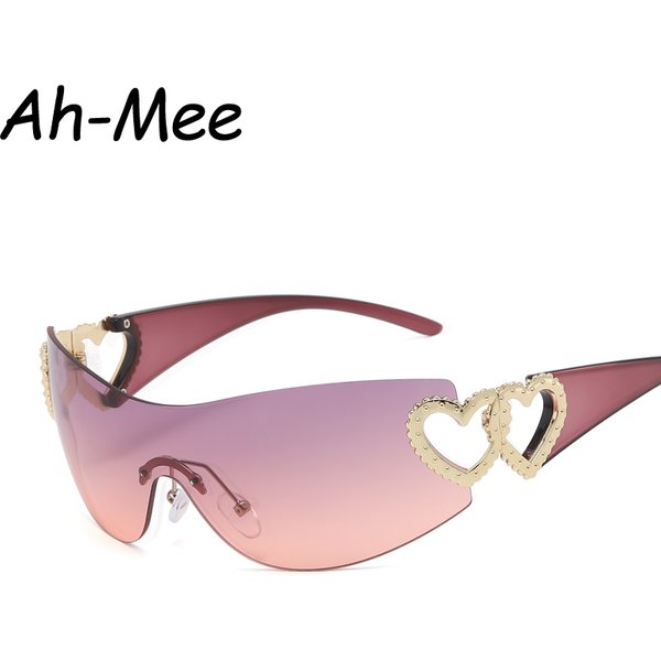 Rimless Y2K Sunglasses Women Trendy Gradient 2000'S Wrap Around Sun Glasses Punk One Piece Goggles Oversized Fashion Shades