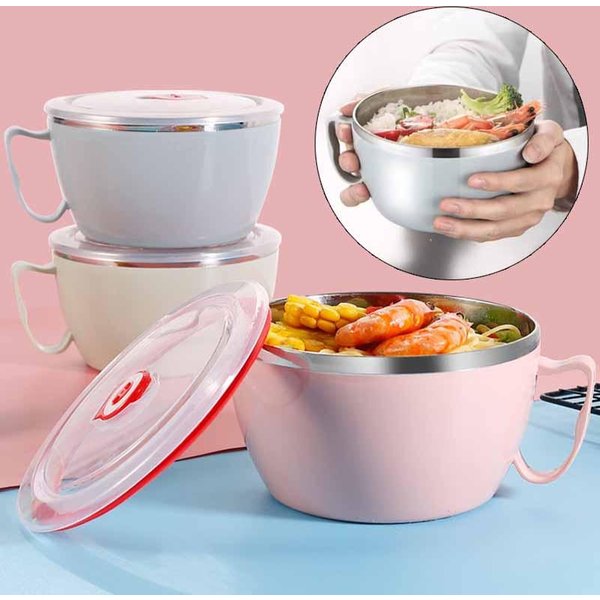 Bol à nouilles instantanées Portable en acier inoxydable avec couvercle, boîte à déjeuner Anti-brûlure à Double isolation, fournitures de cuisine