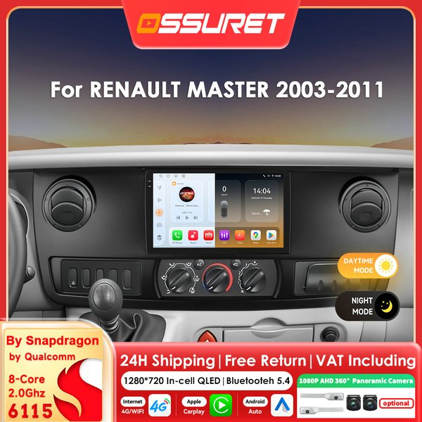 6115 8 Core AI Carplay Andorid 14 Autoradio für Renault Master 2003 - 2011 Multimedia-Player 360 Cam Auto GPS Radio 2DIN Bildschirm