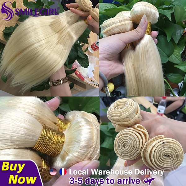 Smilegirl 613 Straight Human Hair Bundles Honey Blonde Straight Hair Weft Natural Shiny Virgin Human Hair Bundles Thick Full Ends No Shedding No Tangle Hair Weaving For Black Women Fashion Styling