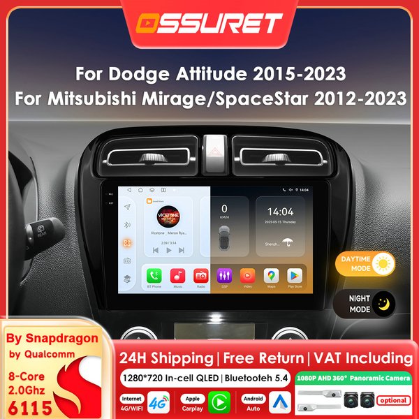 Android-Autoradio für Mitsubishi Mirage 2012 - 2023 Space Star Dodge Attitude, kabelloses Carplay, Auto-Intelligent-Screen, 2DIN-Multimedia-Player, GPS, RDS, DSP, 4G, WLAN, Head Unit