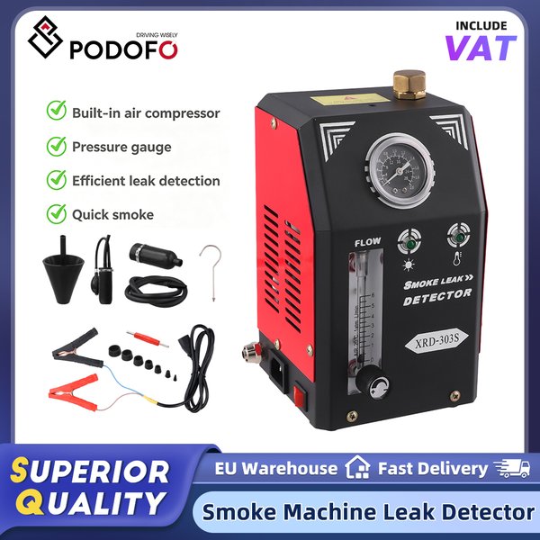 Podofo Professional EVAP Smoke Machine Automotive Leak Detector Built‑in Air Pump Pressure Gauge Flow Meter Dual‑Mode Operation Vehicle Fault Diagnostic Tester For Auto Repair Workshop