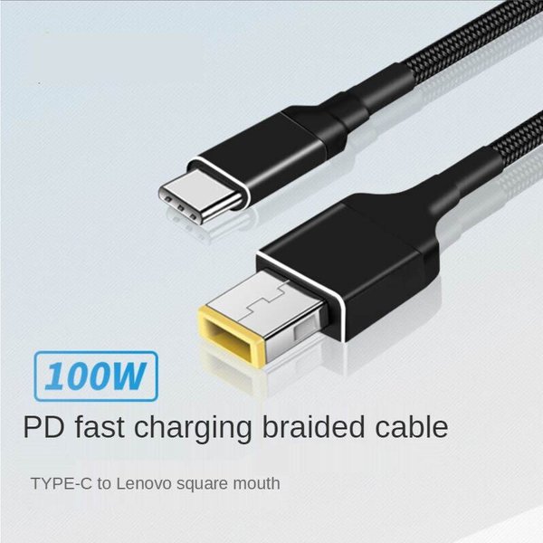 Adaptateur de câble de chargement USB C vers ordinateur portable, convertisseur mâle de Type C vers carré 100W PD, charge rapide pour câble d'alimentation Lenovo ThinkPad