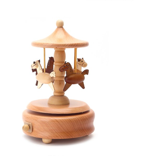 Carousel Music Box Wooden Music Box Wind Up Cartoon Musical Boxes For Girls Christmas Birthday Gift Or Desk Decoration Ornament
