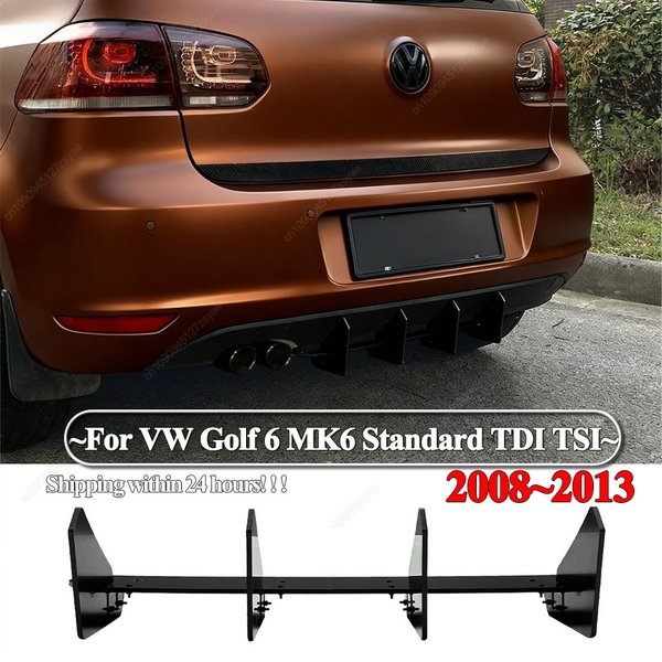4 Flossen Auto-Heckstoßstangen-Diffusor für VW Golf 6 MK6 Standard TDI TSI 2008–2013 Spoiler-Splitter ABS glänzend schwarz Bodykits Tuning