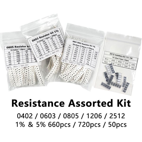 50–4000 Stück Widerstandssatz 0603 0805 1206 1210 0402 SMD-Widerstand sortiertes Kit 1R-1M 1 % 33 Werte x 20 Stück 660 Stück Probe