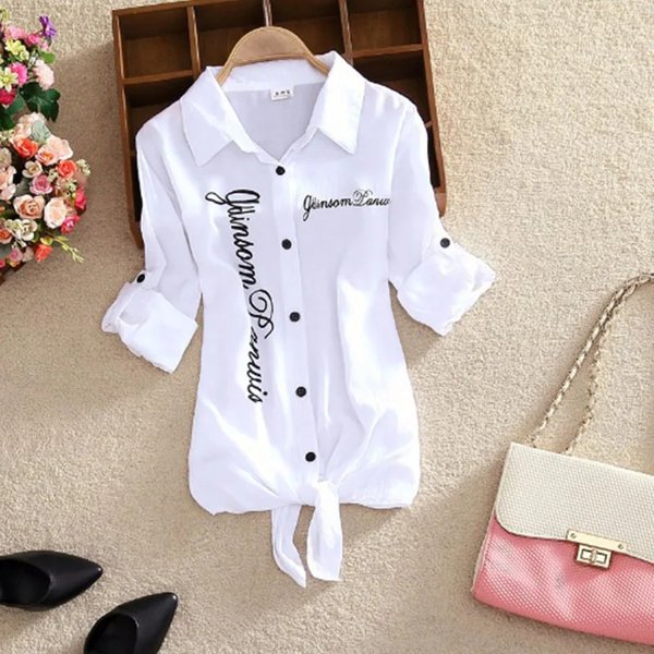 Frauen Frühling Sommer Casual Blusen Shirts Dame Lange Hülse Drehen-unten Kragen Fliege Dekor Lose Grundlagen Shirts Tops