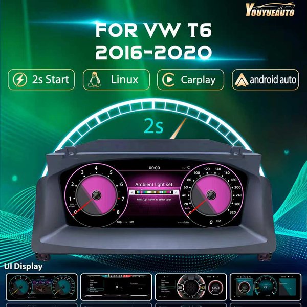12,3'' LCD-Digitalinstrumentencluster für VW T6 Transporter Baujahre 2016-2020, Armaturenbrett, Cockpit, Tachometer mit Navigation