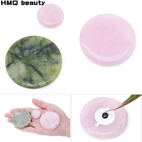 2Pcs Glue Pallet Stone Eyelashes Extensions Jade Stone Green Pink Durable False Eye Lashes Glue Pads Holder Eyelash Accessories