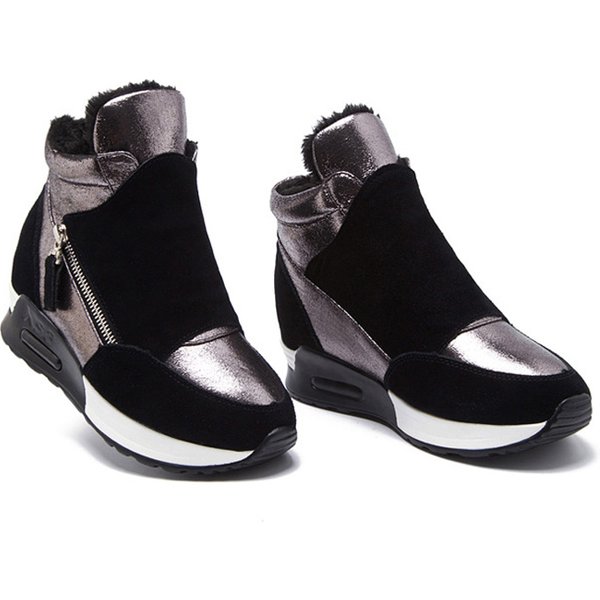 Schnee Stiefel Frauen Herbst Winter Echtes Leder Warme Schuhe Mode Damen High Top Sneakers Höhe Zunehmende 3cm