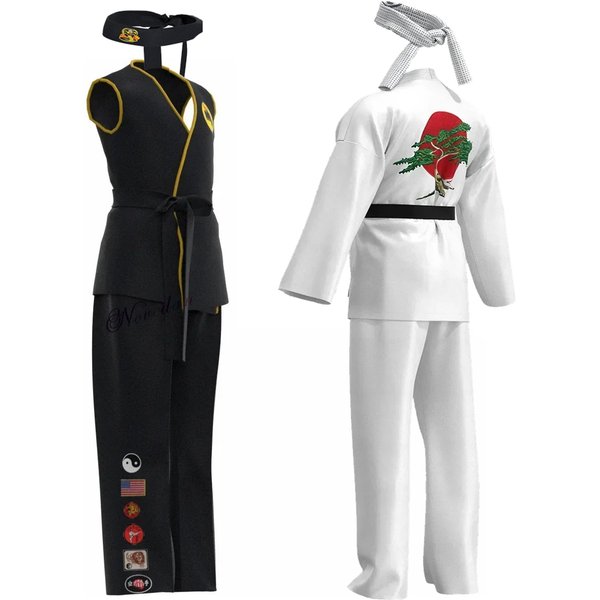 Karate Kids KOF Cobra Kai Cosplay Costume Kid Aldult Black White Kimono Uniform Headband Anime Halloween Party Suit Tracksuit