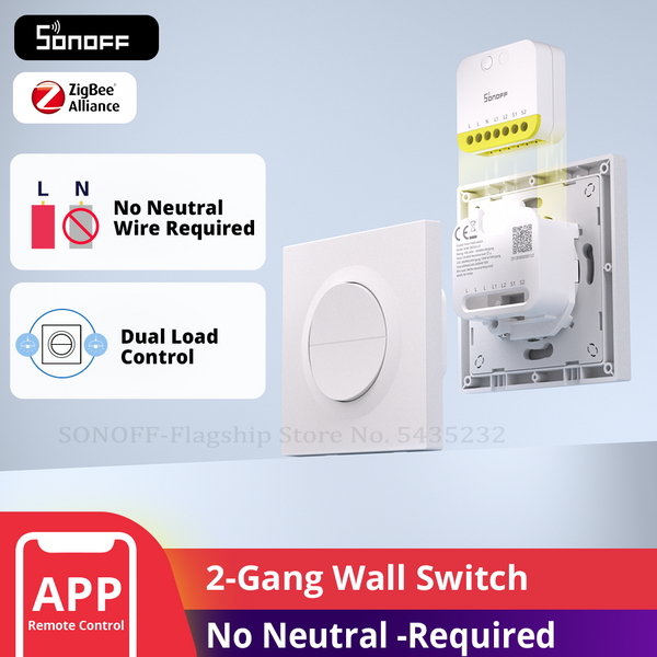 SONOFF MINI-ZB2GS-L-E Zigbee Doppel-Smart-Wandschalter Orb-ZBW2L Kein Neutralleiter erforderlich Zweikanalsteuerung über Matter Bridge