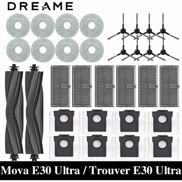 Dreame Mova E30 Ultra / Trouver E30 Ultra Robot aspirateurs accessoires brosse latérale principale filtre Hepa tissus de vadrouille sac à poussière de rechange