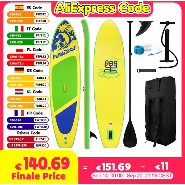 Funwater Aufblasbares Stand-Up Paddle Board 335cm/350cm Rutschfestes SUP-Board mit Zubehör für Wassersport und Surfen