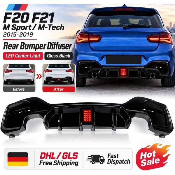Diffuseur de pare-chocs arrière pour BMW F20 F21 M Sport M-Tech 2015-2019, pièces extérieures de carrosserie, kit carrosserie avec LED M135i M140i, noir brillant