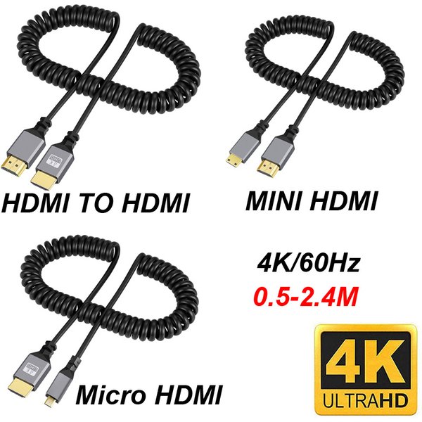 4K@60HZ 0,5-2,4M Kompatibles HDMI ZU HDMI/MINI HDMI/Micro HDMI/Spiralkabel Verlängerung Flexibles Spiralkabel Stecker auf Stecker