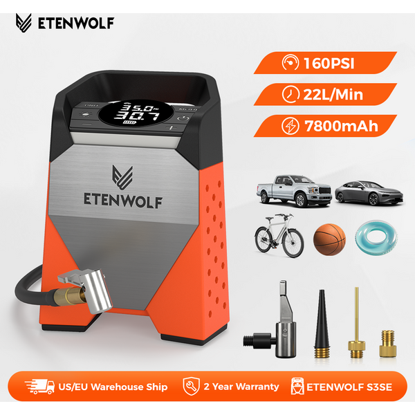 Nouveau compresseur d'air Portable ETENWOLF S3C 7800mAh gonfleur de pneus gonflage rapide 160 PSI 100% Cycle de service pour voitures vélos balles