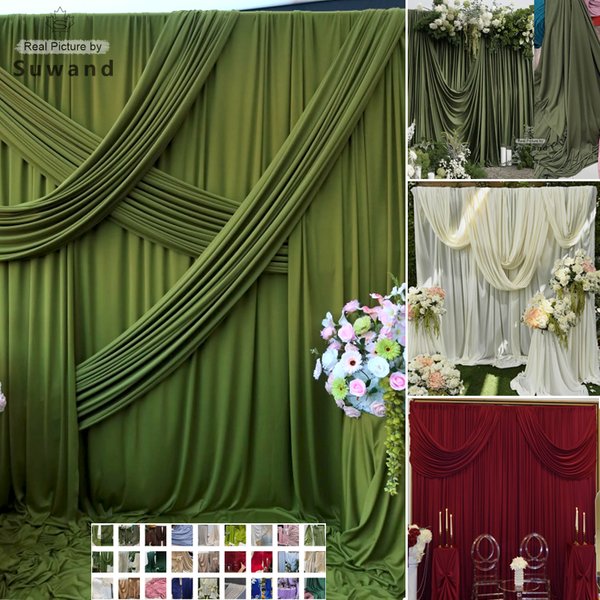 Tissu tricoté extensible vert olive, tissu doux et fluide pour la décoration de mariage, les toiles de fond de fête, les rideaux, les arrière-plans photo