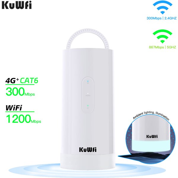 KuWiFi C290 4G+ LTE Mobiler WLAN-Router – 300 Mbit/s Hochgeschwindigkeits-, 10000 mAh 50-Stunden-Akku, 5-Farben-RGB-Beleuchtung, tragbar, SIM-Steckplatz,