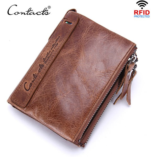 CONTACT'S 100% portefeuilles en cuir véritable pour hommes marque de luxe court Double fermeture éclair mâle porte-monnaie petit portefeuille pour hommes porte-cartes