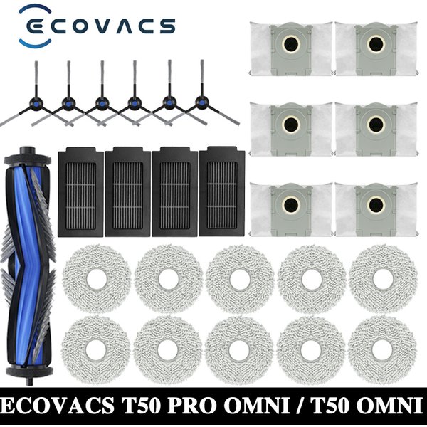 ECOVACS T50 PRO OMNI / T50 OMNI Roboter-Staubsauger Ersatzteile Hauptseitenbürsten Mopptücher HEPA-Filter Staubbeutel Zubehör