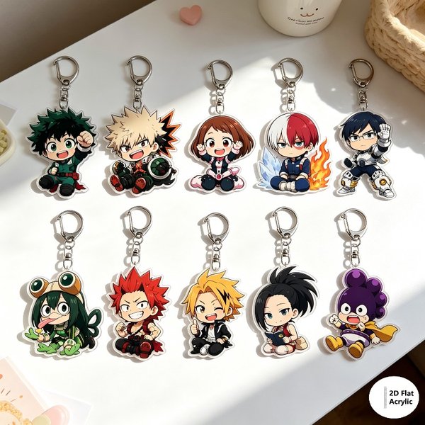 10 Stück/Set Anime Schlüsselanhänger My Hero Academy Acryl-Schlüsselanhänger Izuku Bakugo Katsuki Anhänger Zubehör Niedliche Cartoon-Geschenke Großhandel