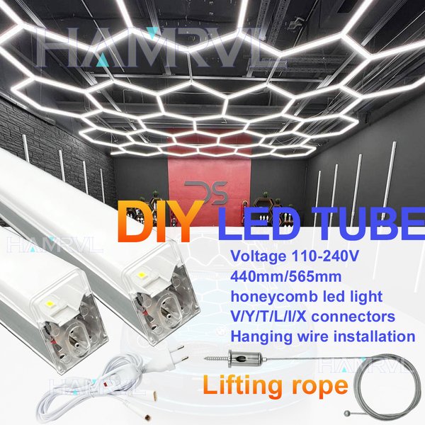 Honeycomb DIY LED-Röhrenlampe Sechseckbeleuchtung für Garagenlicht, Hebeseil, Verbindungskabel, Zubehör, 110–240 V, Friseurwerkstatt