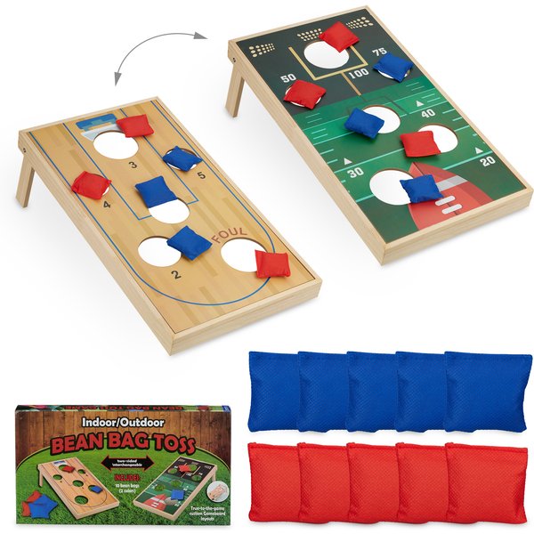 Cornhole-Wurfspiel, 10 Bean Bags, zweiseitig bespielbar, für Partys und Spieleabende, Indoor und Outdoor, mehrfarbig, 18 x 29 x 58 cm, Relaxdays
