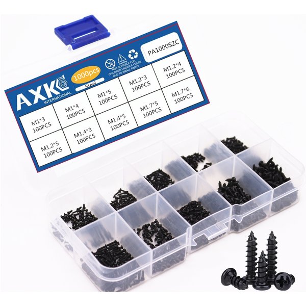 WieshammKit-Jeu de vis autotaraudeuses à tête ronde, en acier inoxydable, noir, Dallas/M1.2/M1.4/M1.7, 1000 pièces/ensemble