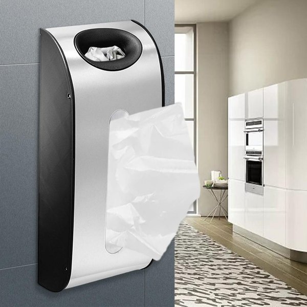 Distributeur de Sacs d'Épicerie en Acier Inoxydable, Support en Plastique Antirouille, Anti-Empreintes Digitales pour Cuisine