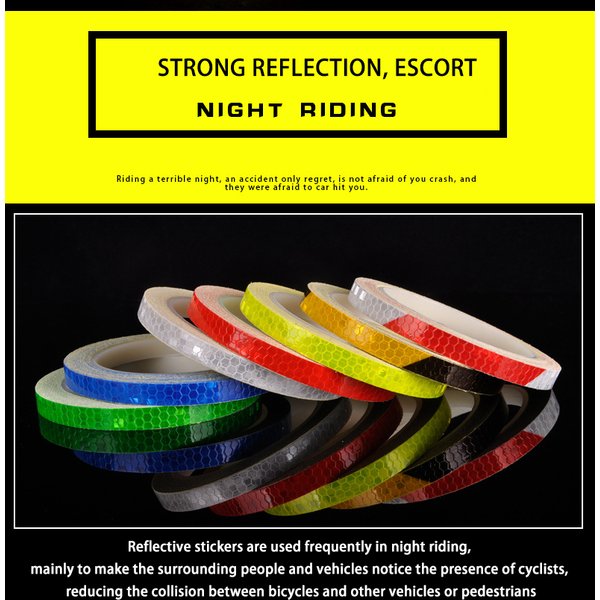 Bande autocollante réfléchissante fluorescente pour roues de moto, pour vtt, avertissement de sécurité, décor de roue de moto