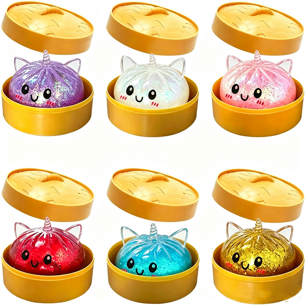 Balle anti-stress souple licorne de simulation avec boîte de cuisson vapeur en bambou, jouet sensoriel pour cadeau créatif