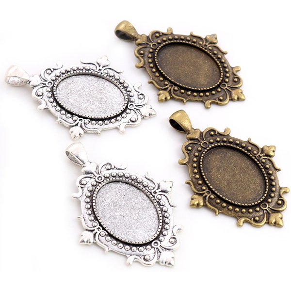 5 Stück 18 x 25 mm Innengröße, antik versilbert, Bronze, Blumen-Stil, Cameo-Cabochon-Basisfassung, Anhänger, Halskette