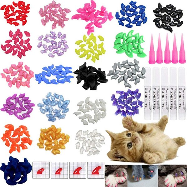 Cat Nail Caps Pet Cat Soft Paws Nail Protector Cover With Free Adhesive Glue + Applicator 20pcs/lot for Kitten