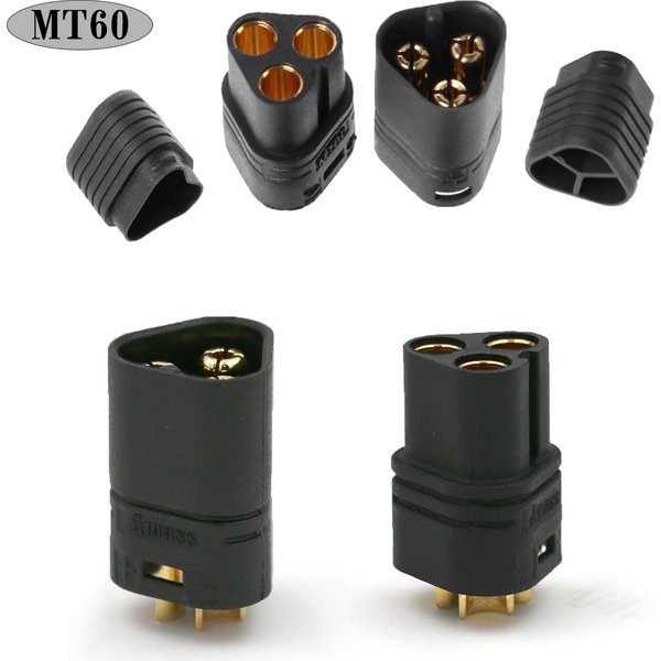 Amass-Connecteur mâle femelle noir avec jeu de gaines, avion jouet télécommandé, MT60, 3.5mm, 10 paires, 20 paires, 50 paires