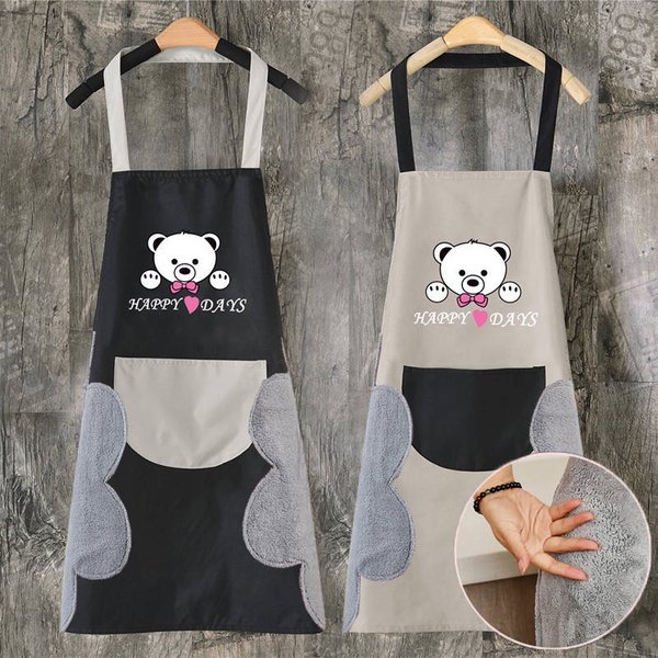 Hand towel apron waterproof stain home kitchen cooking waist Korean creative cute bear hanging neck towel apron oversleeve